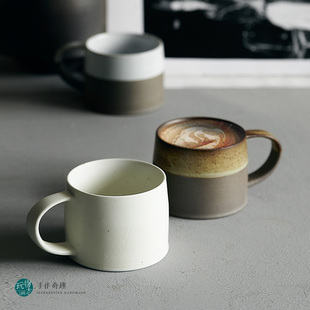 复古拿铁杯美式 玩物志 日式 粗陶咖啡杯 马克杯手冲杯水 大地色