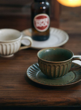 玩物志日式粗陶手冲咖啡杯碟手工挂耳陶瓷杯180-300ML红茶杯复古