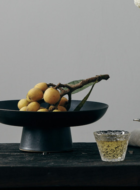 玩物志粗陶高脚水果盘零食点心盘茶桌禅意摆件日式小源流插花碗