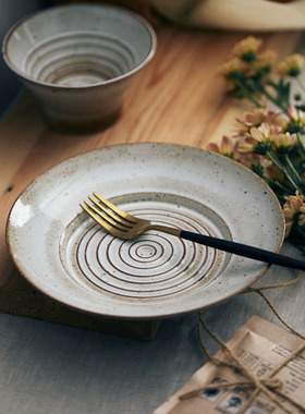 玩物志日式餐具复古盘子个性创意餐盘意面盘沙拉盘老式粗陶碗碟