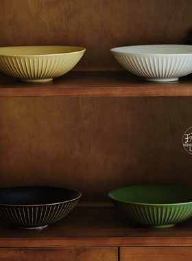 玩物志【粗陶竖纹碗】日式汤面碗 家常炒菜碗 复古风沙拉碗
