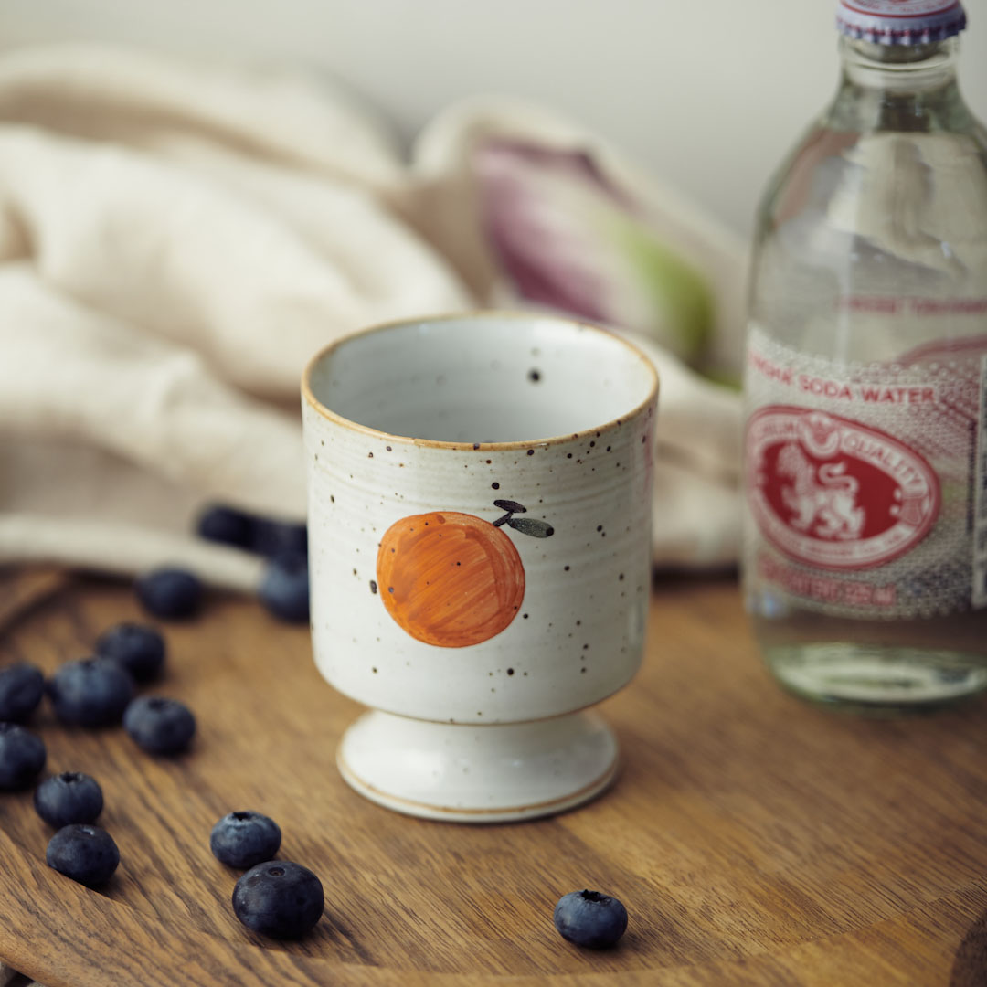 玩物志 日本作家款粗陶高脚杯手绘橘子杯咖啡杯茶杯牛奶杯