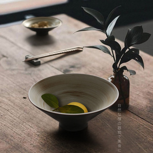 玩物志乌冬面碗商用复古斗笠碗日式 拉面碗粗陶餐具汤碗黑色大碗