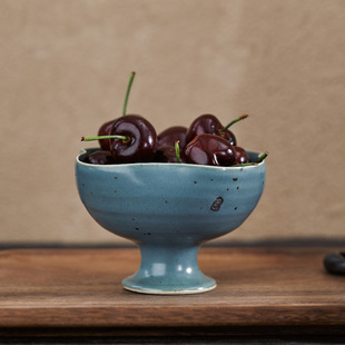 玩物志日式 粗陶花口高足碗茶食点心碗小号干果盘冰淇淋碗樱桃碗