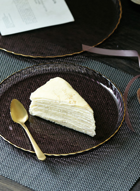 玩物志复古蛋糕甜品盘西餐牛排盘蔬菜沙拉盘紫色水晶玻璃粉面碟子