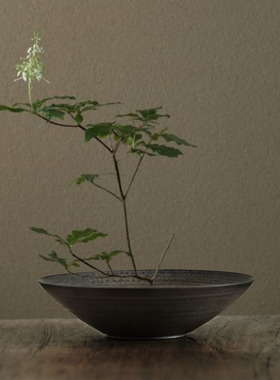 玩物志日式剑山插花花器一日一花粗陶插花碗黑色禅意摆件茶道装饰