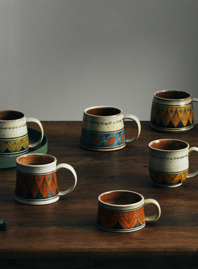 玩物志 手工粗陶手冲挂耳咖啡杯个性植物手绘马克杯 美式陶瓷杯子