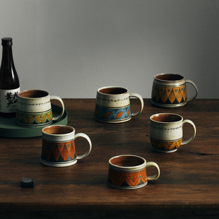 美式 植物手绘马克杯 陶瓷杯子 手工粗陶手冲挂耳咖啡杯个性 玩物志