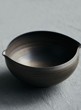 玩物志 日式粗陶茶洗黑色禅意双嘴出水茶渣缸陶瓷建水 质感很棒