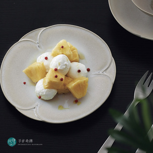 高级感手作沙拉盘 莲沼灰花蕾陶瓷西餐盘 点心 精致复古 玩物志