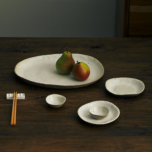 玩物志日式 粗陶盘子牛排盘蘸料碟餐厅组合餐盘刺身寿司碟子早餐盘