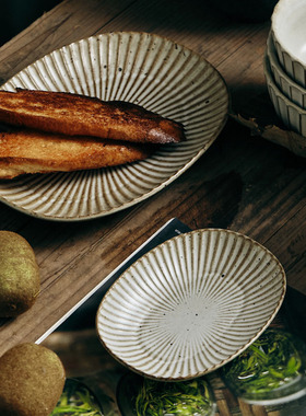 玩物志手工粗陶味碟子小菜凉卤菜盘小碗日式复古怀旧椭圆形餐盘