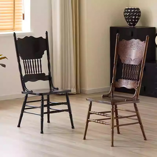 法式中古实木温莎椅复古雕花餐椅美式餐厅设计师网红梳妆餐桌椅子