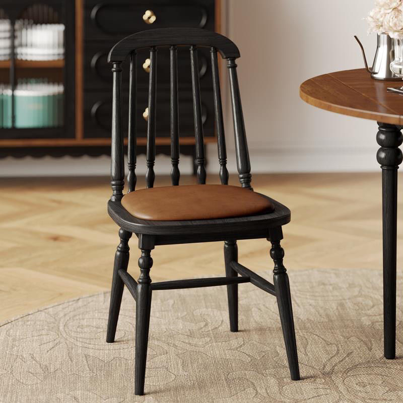 中古风法式实木靠背椅软包高级感