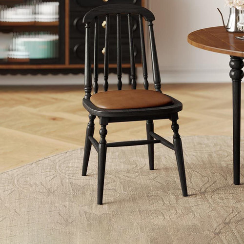 中古风法式实木靠背椅软包高级感