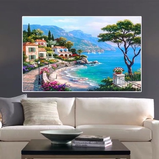 海港小镇十字绣2022新款线绣卧室餐厅简约现代自己绣棉线小幅风景