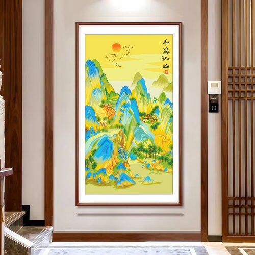 竖版千里江山图十字绣2026新款线绣客厅玄关风景高端山水画满绣