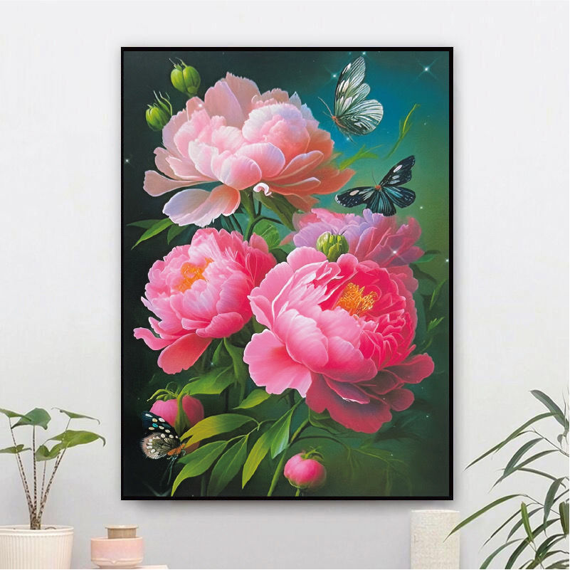 红色牡丹十字绣新款线绣客厅唯美梦幻蝴蝶牡丹花卉满绣刺绣小件