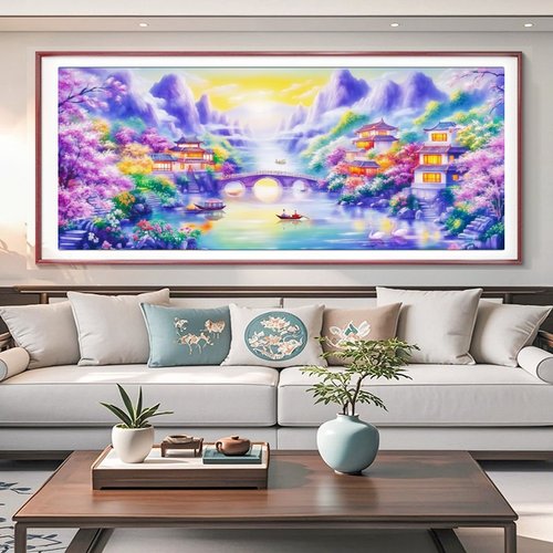 江南紫韵十字绣2025新款满绣42色客厅卧室山水风景画自己绣简单