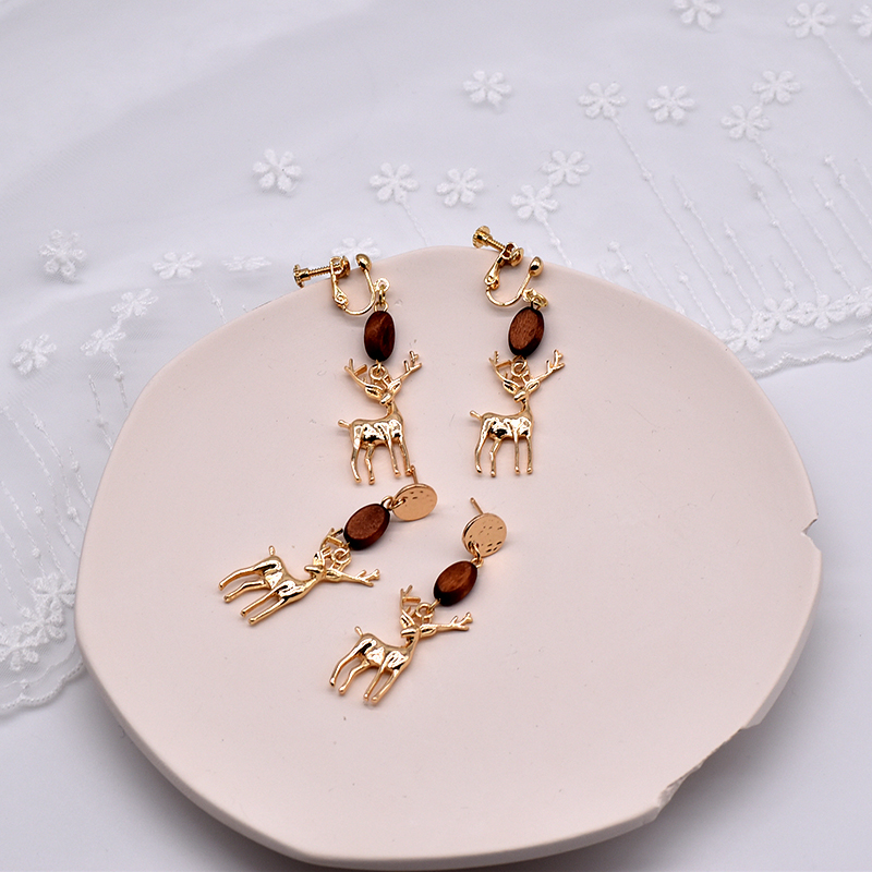 日系复古冬季圣诞小鹿无耳洞耳夹