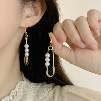 轻奢珍珠别针耳环个性简约金色气质高级感时尚大气耳饰无耳洞耳夹