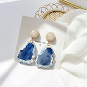 s925银针几何不规则耳坠复古蓝港风耳饰耳钉2021年新款 潮耳夹女