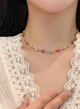 彩色多巴胺雏菊花朵项链手链小清新轻奢夏季锁骨链甜酷颈链ins风