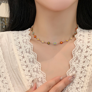 彩色多巴胺雏菊花朵项链手链小清新轻奢夏季锁骨链甜酷颈链ins风