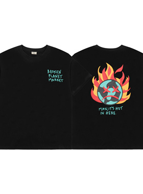 BROKEN PLANET美式火球发泡字母印花潮牌嘻哈高街纯棉圆领短袖T恤