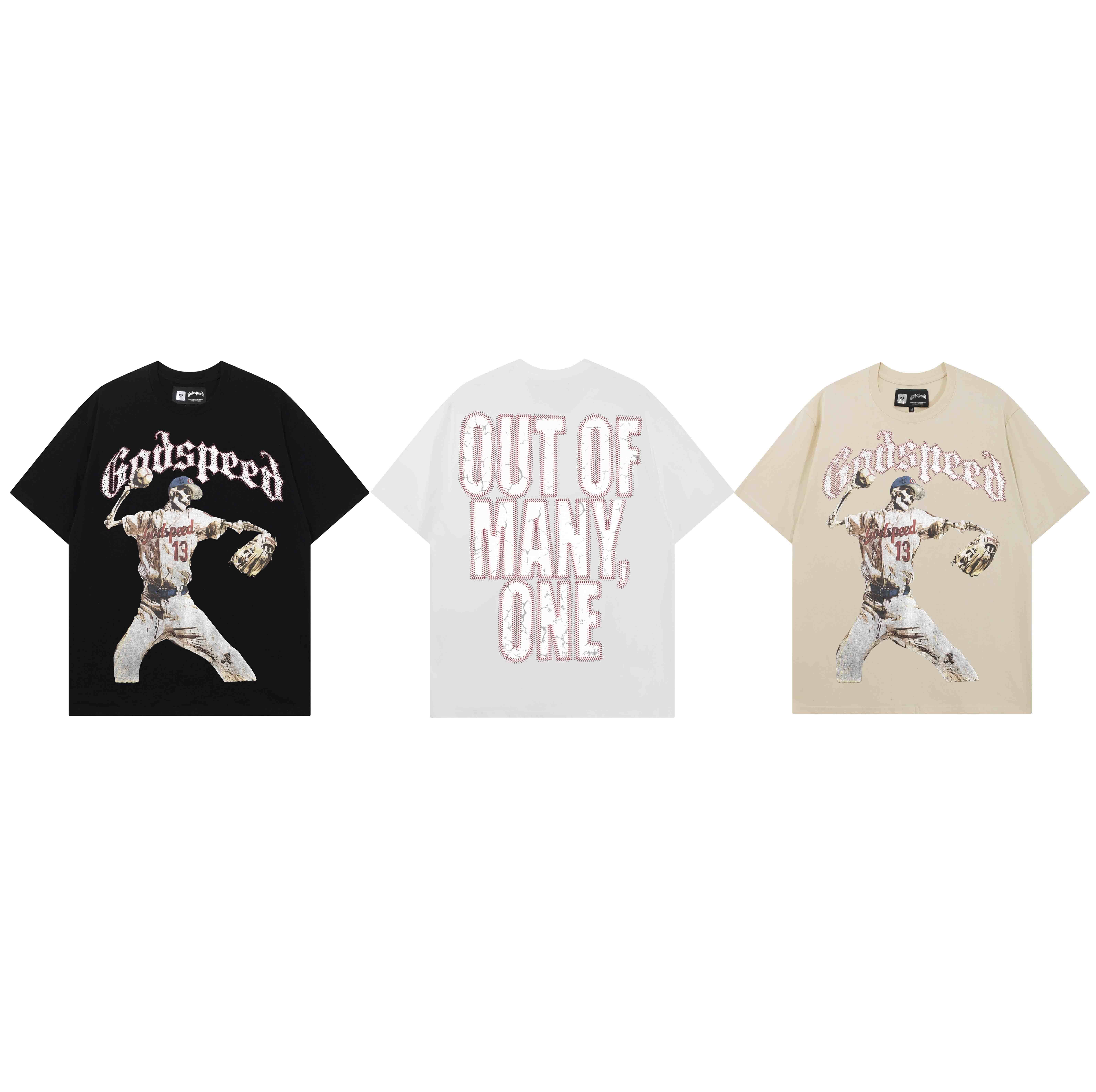 潮牌godspeed美式骷髅棒球员印花INS高街嘻哈宽松夏季纯棉短袖T恤