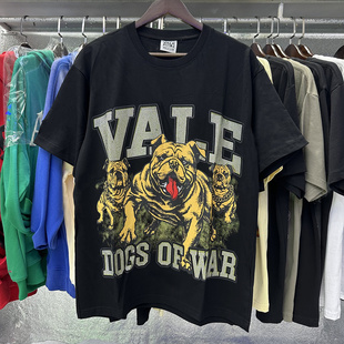 Vale 潮牌沙皮狗印花烫钻INS新款 高街嘻哈纯棉短袖 T恤 Valley美式