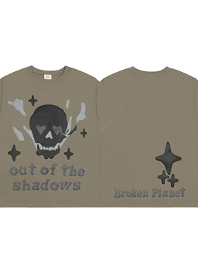 BROKEN PLANET骷髅发泡字母印花美式潮牌嘻哈高街纯棉圆领短袖T恤