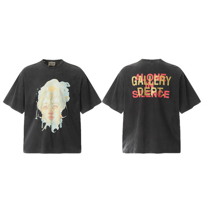 潮牌GALLERY DEPT美式复古洗水做旧神像印花烫金字母纯棉短袖T恤