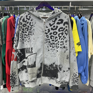 美式 Valley豹纹迷彩印花复古洗水做旧宽松拉链纯棉卫衣 潮牌Vale