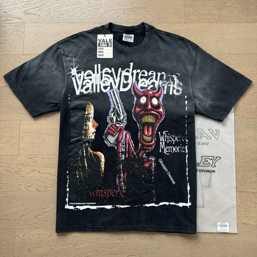 美式Vale Valley潮牌复古卡通高街洗水做旧宽松高品质纯棉短袖T恤