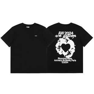 上衣宽松情侣T恤衫 美式 Arte花卉刺绣印花INS潮牌高街休闲纯棉短袖