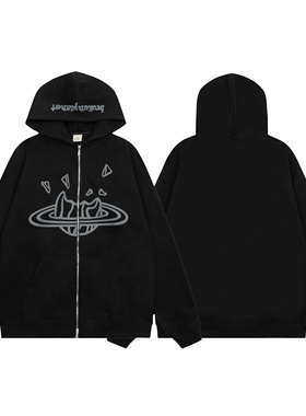 BROKEN PLANET美潮字母发泡印花拉链纯棉连帽衫高街男女加绒卫衣