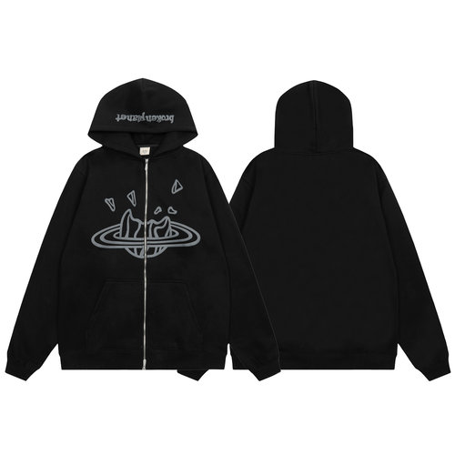 BROKEN PLANET美潮字母发泡印花拉链纯棉连帽衫高街男女加绒卫衣