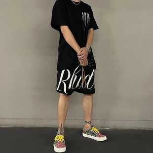 FOG 高街潮流字母LOGO提花休闲男女五分裤 RHUDE针织毛线短裤 夏美式