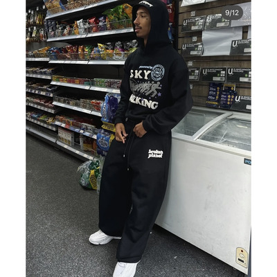 BROKEN PLANET奔跑人字母印花美式潮牌嘻哈高街纯棉连帽毛圈卫衣