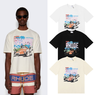 T恤 宽松圆领纯棉短袖 RHUDE小众美式 潮牌四驱赛车印花26ss高街夏季