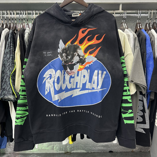 Play美式 潮牌INS复古洗水做旧烫钻宽松男纯棉连帽卫衣 Rough 新款