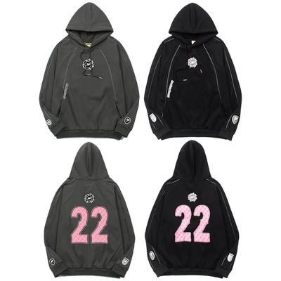 BrokenPlanet字母发泡印花反光条拼接美潮休闲男秋冬抓绒连帽卫衣