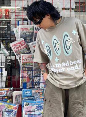 BROKEN PLANET骷髅人发泡字母印花美潮嘻哈高街夏纯棉圆领短袖T恤