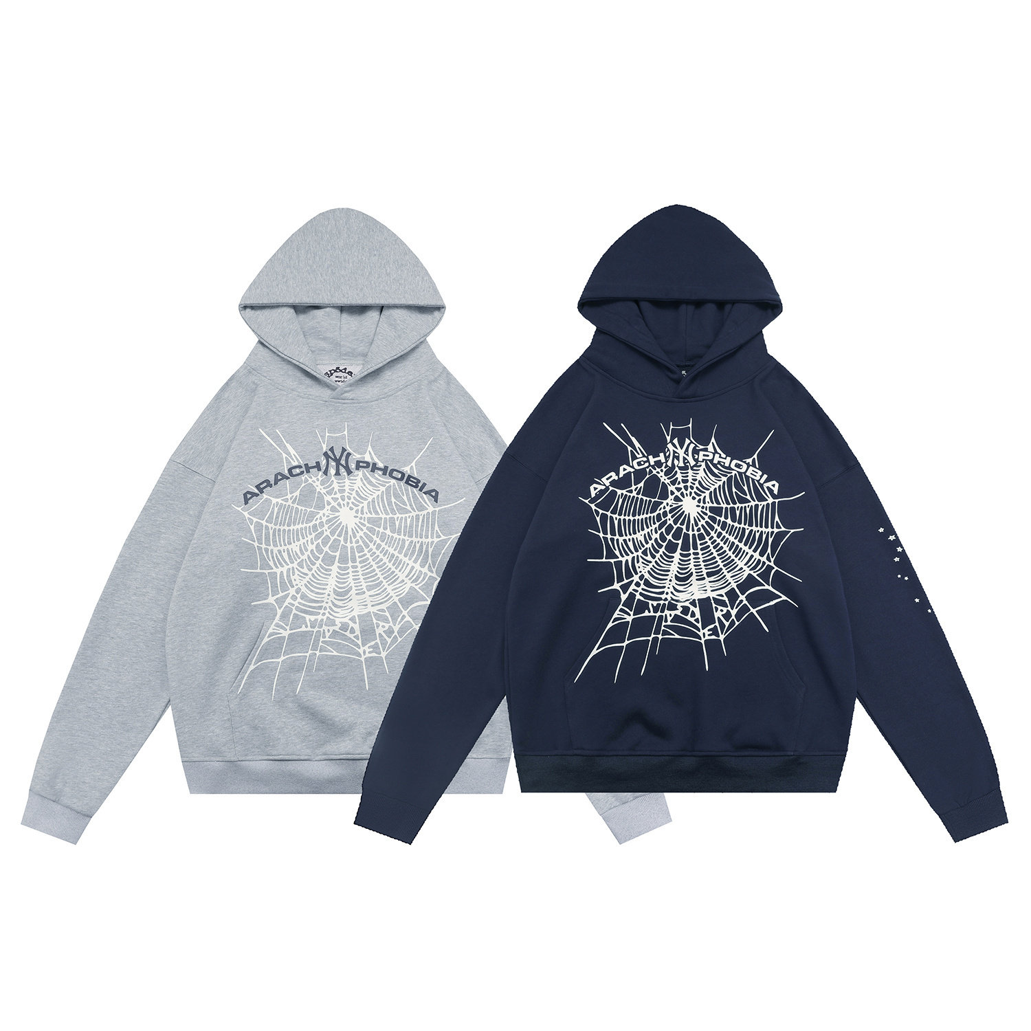 小众Sp5der美式字母蜘蛛网发泡印花YoungThug毛圈纯棉连帽卫衣衫