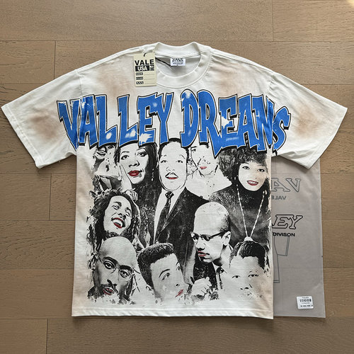 新款Vale Valley复古欧美印花潮牌INS洗水做旧夏宽松纯棉短袖T恤