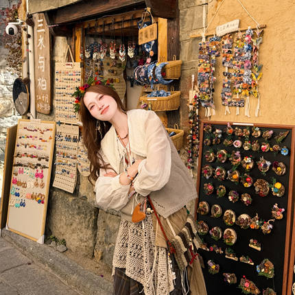 日系小个子甜美少女海边度假韩版ins风云南复古美式穿搭叠穿马甲