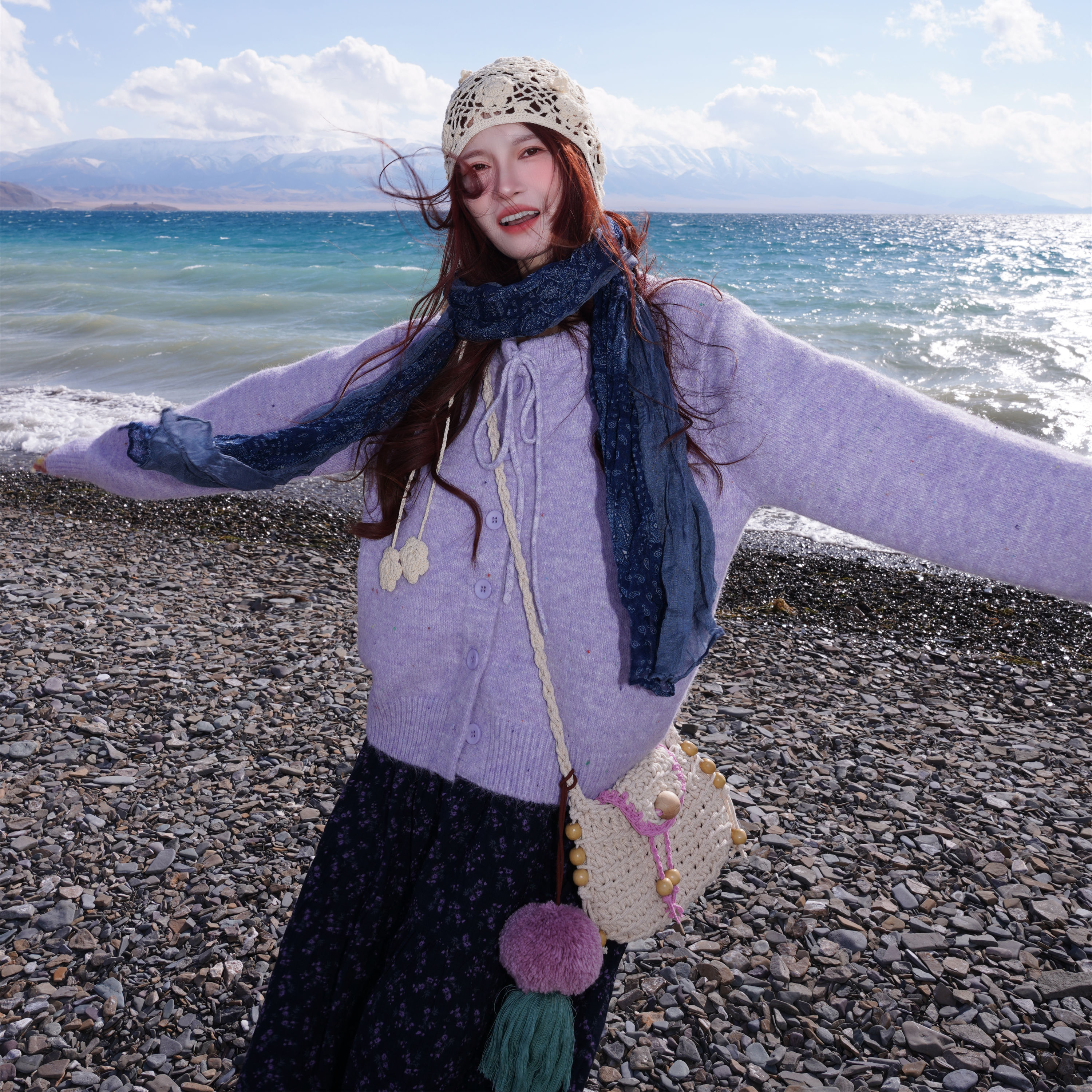 紫色毛衣开衫小清新秋冬季新款百搭宽松女韩版慵懒ins风针织外套