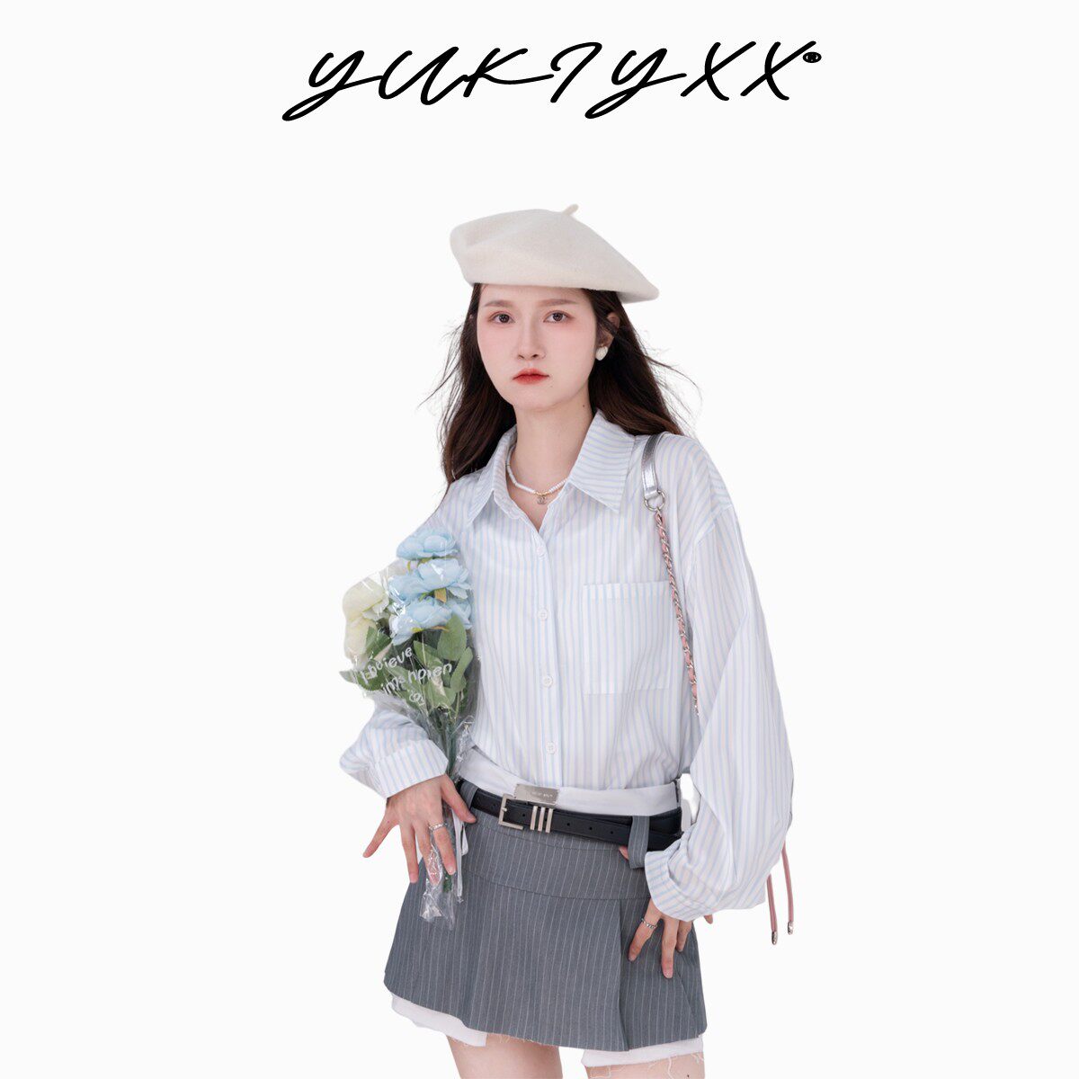 复古风竖条纹衬衫时尚百搭休闲小众设计感长袖女装衬衣