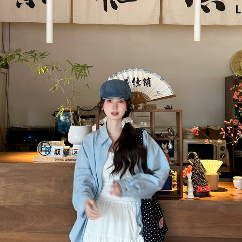 休闲宽松蓝色衬衫外套女夏季出片新款内搭衬衣高级感长袖韩版上衣